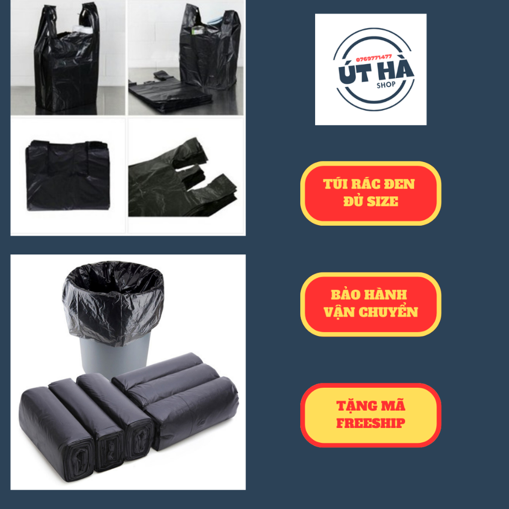 (Mỗi size 1 kg) Túi nilong đen đựng rác đủ size /túi 2 quai/bao rác ...
