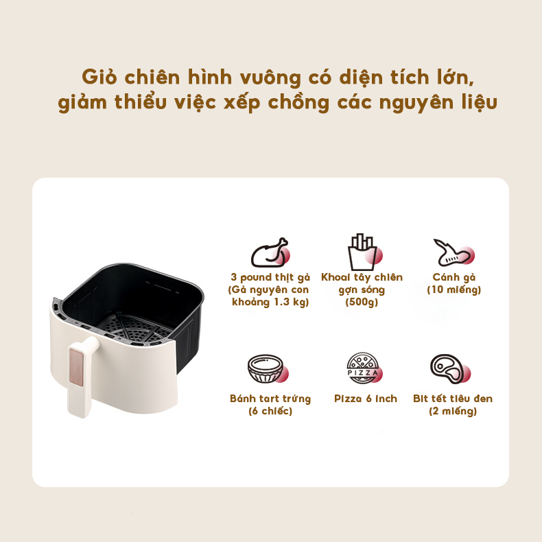 Product image Nồi chiên không dầu Lotor 5L KQZG-KS1, nồi chiên không khí chiên cả con gà chỉ 50 phút công nghệ CẢNH BÁO LẬT hiện đại 6