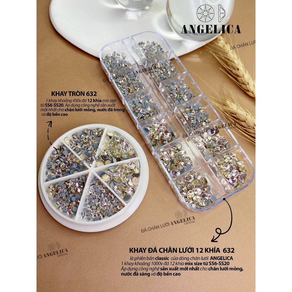 Khay Tròn 450 Viên Đá Chân Lưới Nail 12 Khía Đủ Màu Trang Trí Móng ANGELICA KT