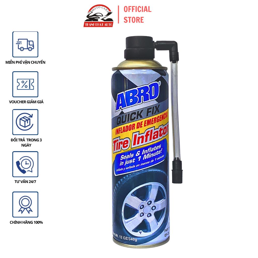 Keo Bơm Vá Vỏ Ô Tô Xe Máy Abro Quick Fix Tire Inflator 340g Shopee