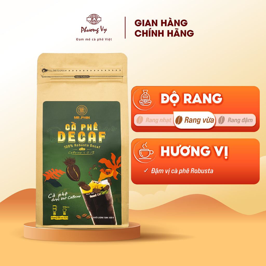 Cà Phê Decaf cao cấp 500g, Cà phê Robusta tách caffeine dành cho người nhạy cảm caffeine, không lo mất ngủ