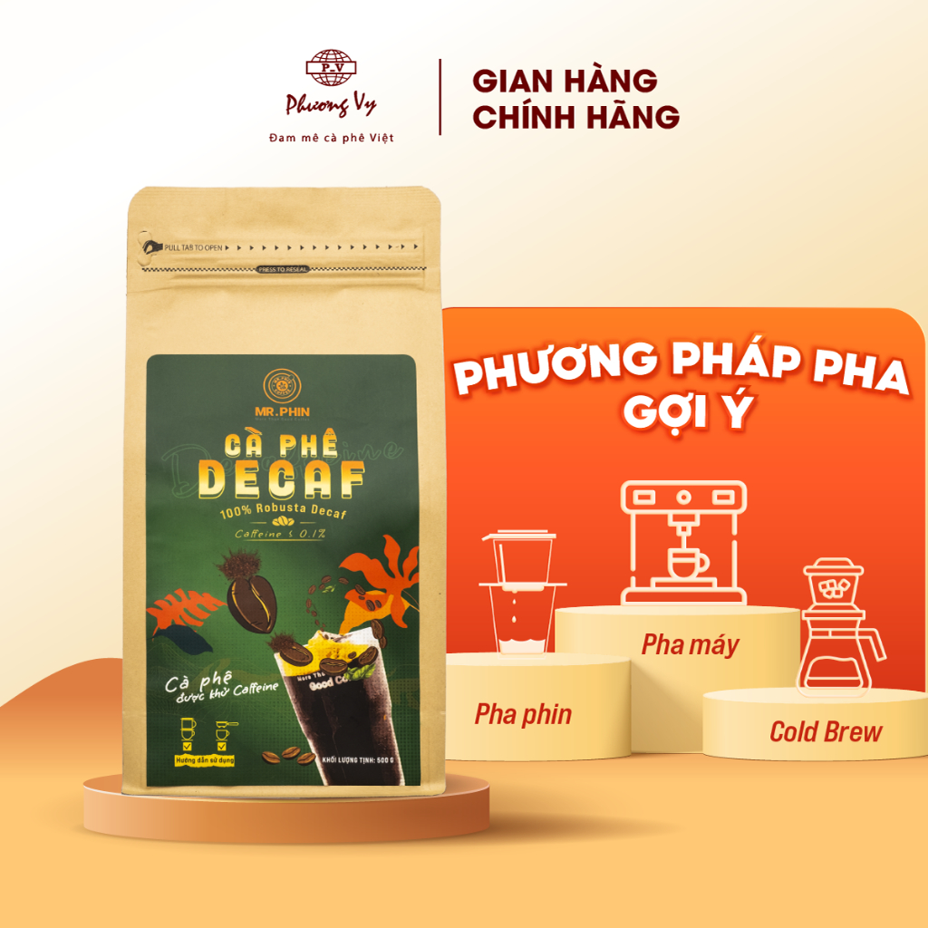 Cà Phê Decaf cao cấp 500g, Cà phê Robusta tách caffeine dành cho người nhạy cảm caffeine, không lo mất ngủ