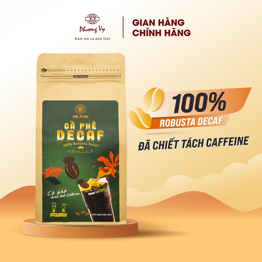 Cà Phê Decaf cao cấp 500g, Cà phê Robusta tách caffeine dành cho người nhạy cảm caffeine, không lo mất ngủ