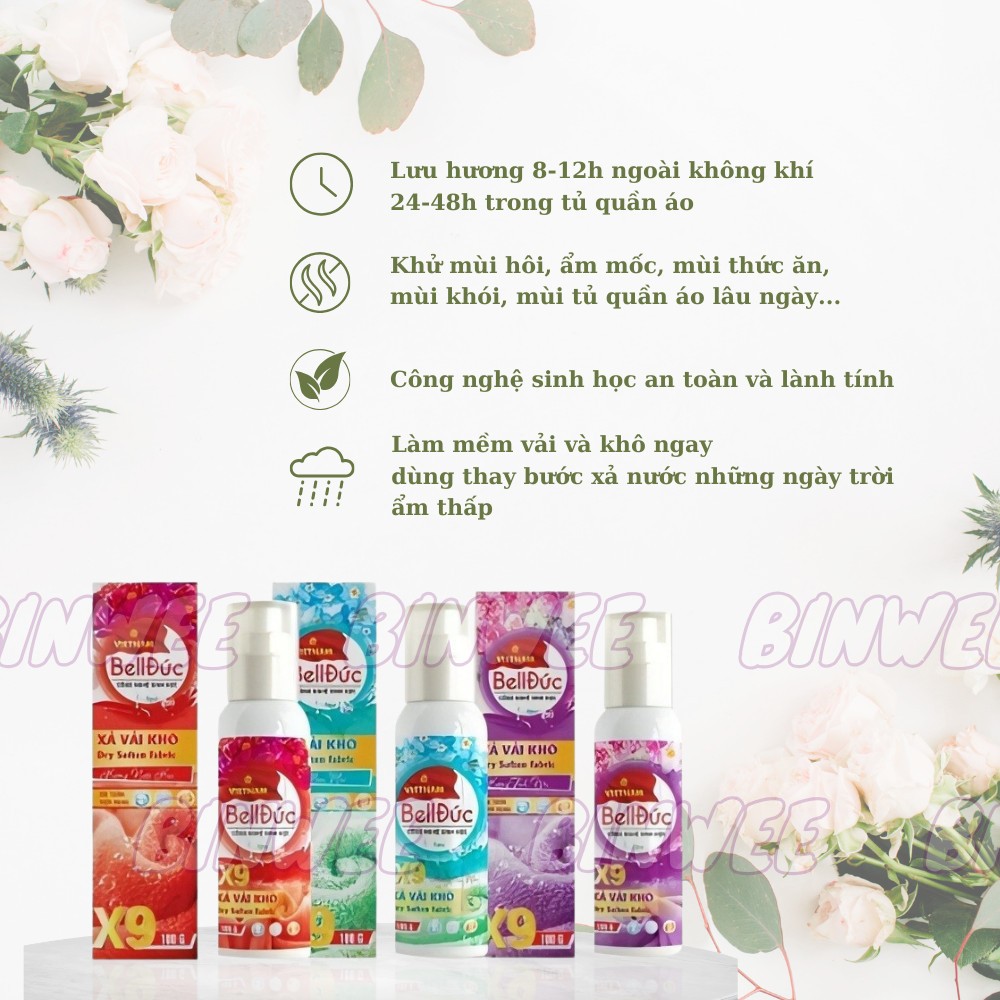 Xịt thơm quần áo xả vải khô Bell Đức 100ml lưu hương 48h chống nhắn làm mềm vải khử mùi hôi ẩm mốc