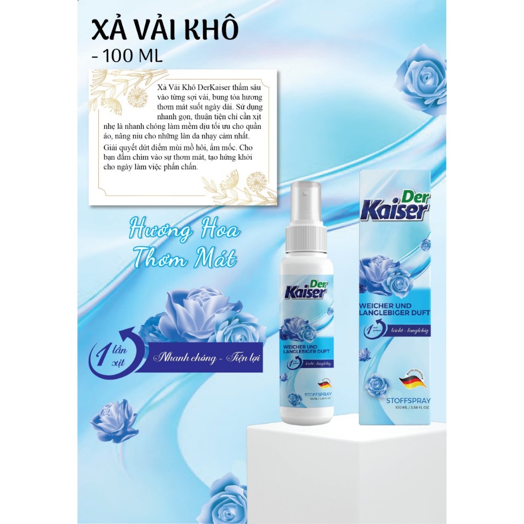 Xả vải khô xịt thơm quần áo Der Kaiser 100ml Công nghệ Đức hương nước hoa