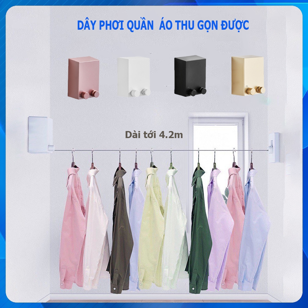 Dây phơi đồ dây treo quần áo thu gọn dài 4.2m, dây treo rèm cửa sào ...
