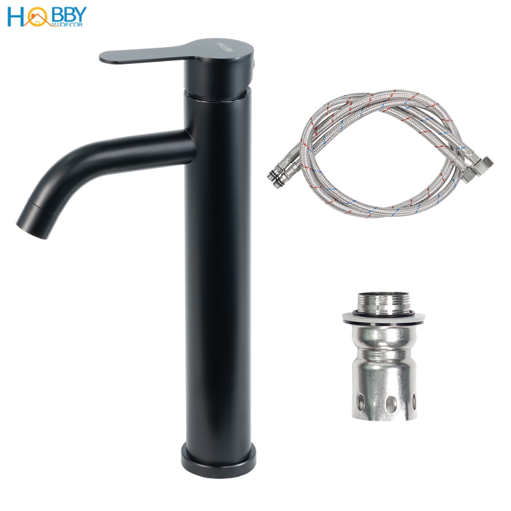 Vòi rửa mặt nóng lạnh mẫu cao inox 304 sơn đen Hobby home decor VRM8