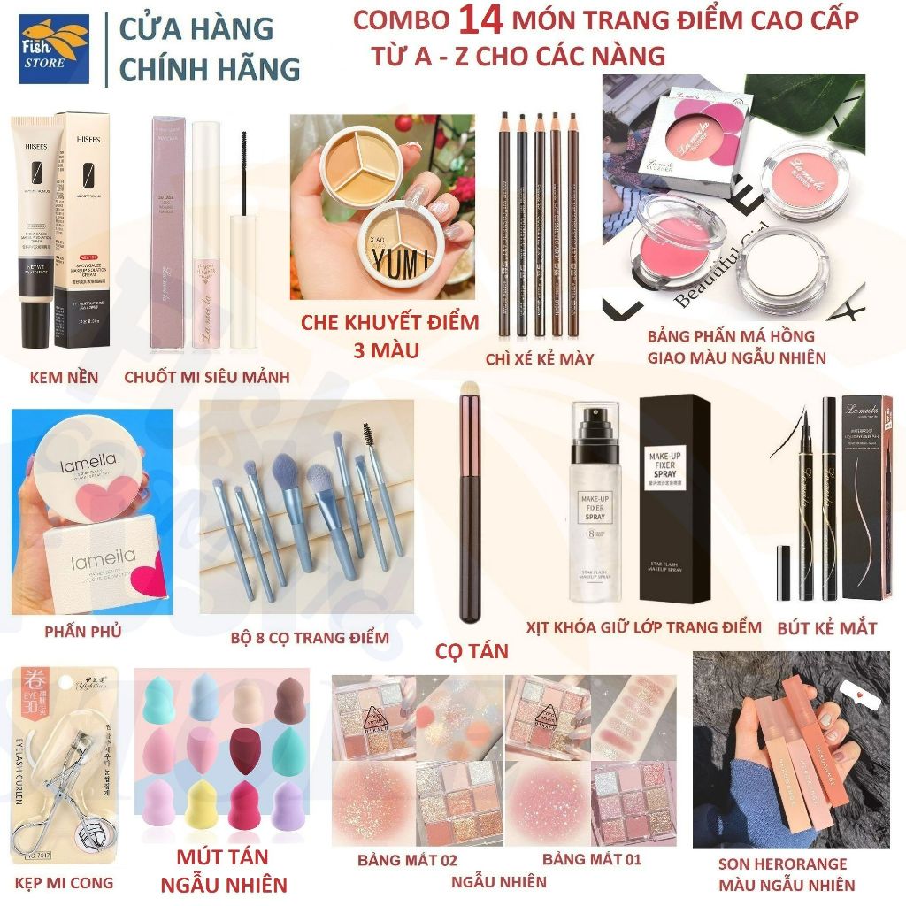 Bộ Trang Điểm MAKEUP Cá Nhân Đầy Đủ 14 Món Sang Xịn Xinh nhà FISH COSMETICS