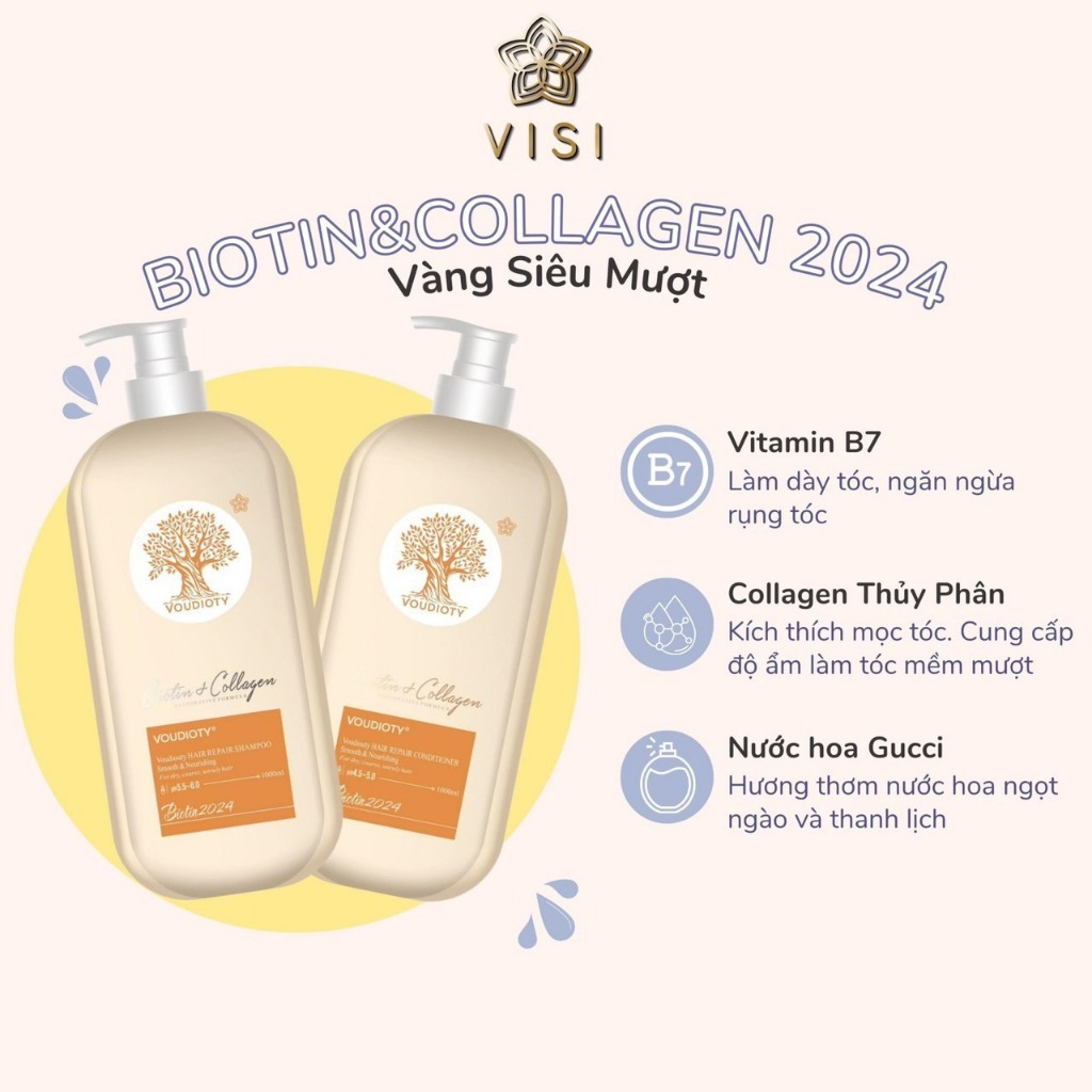 Dầu Gội, Xả Biotin Voudioty Vàng Giúp phục hồi hư tổn, tái tạo nang tóc 500ml-1000ml, (Mẫu Mới)