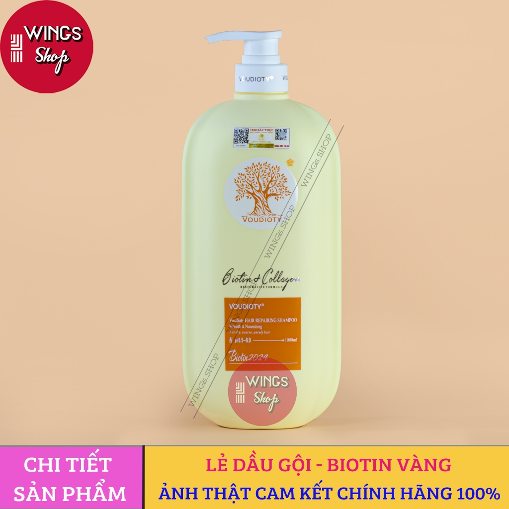 Dầu Gội, Xả Biotin Voudioty Vàng Giúp phục hồi hư tổn, tái tạo nang tóc 500ml-1000ml, (Mẫu Mới)
