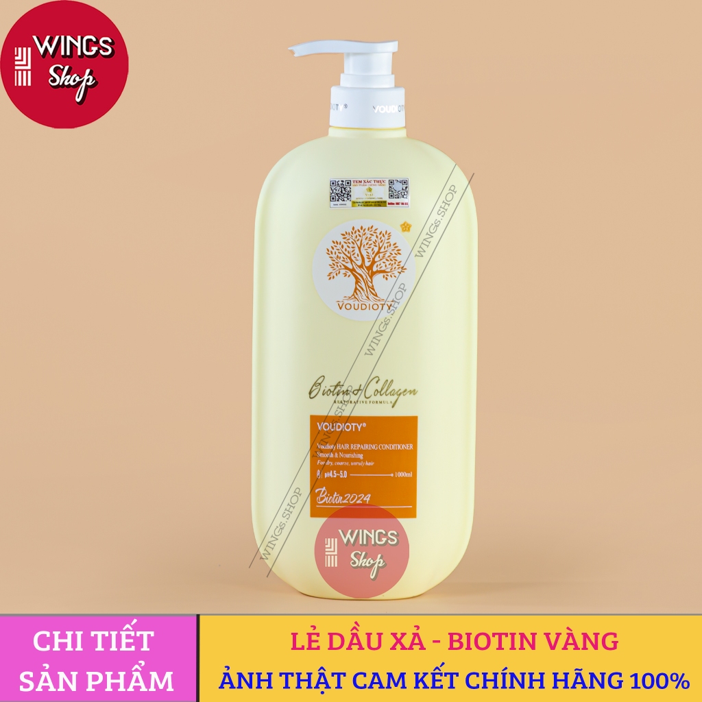 Dầu Gội, Xả Biotin Voudioty Vàng Giúp phục hồi hư tổn, tái tạo nang tóc 500ml-1000ml, (Mẫu Mới)