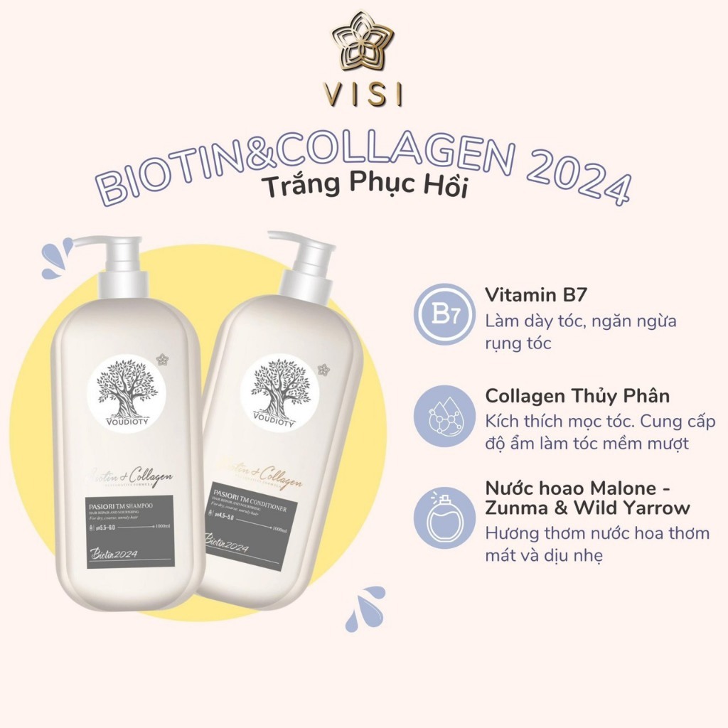 Dầu Gội, Xả Biotin Voudioty Trắng Giảm Rụng Tóc, Kích Mọc Tóc, Phục Hồi Tóc Khô Xơ 500ml-1000ml, (Mẫu Mới)
