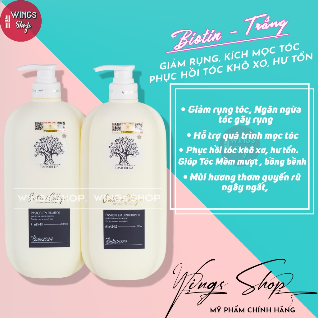Dầu Gội, Xả Biotin Voudioty Trắng Giảm Rụng Tóc, Kích Mọc Tóc, Phục Hồi Tóc Khô Xơ 500ml-1000ml, (Mẫu Mới)
