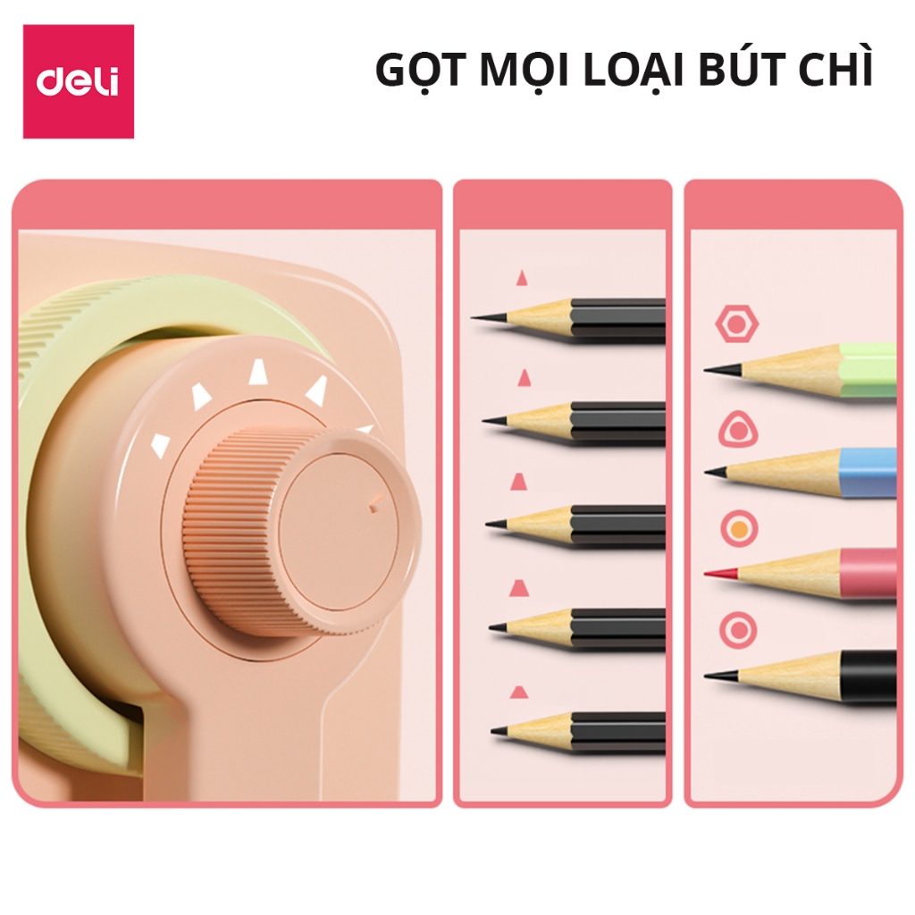 Gọt Chì Quay Tay, Chuốt Bút Chì Màu Pastel Deli Nhỏ Gọn Sắc Bén Tiện Lợi Dễ Thương An Toàn, Đáy Chống Trượt
