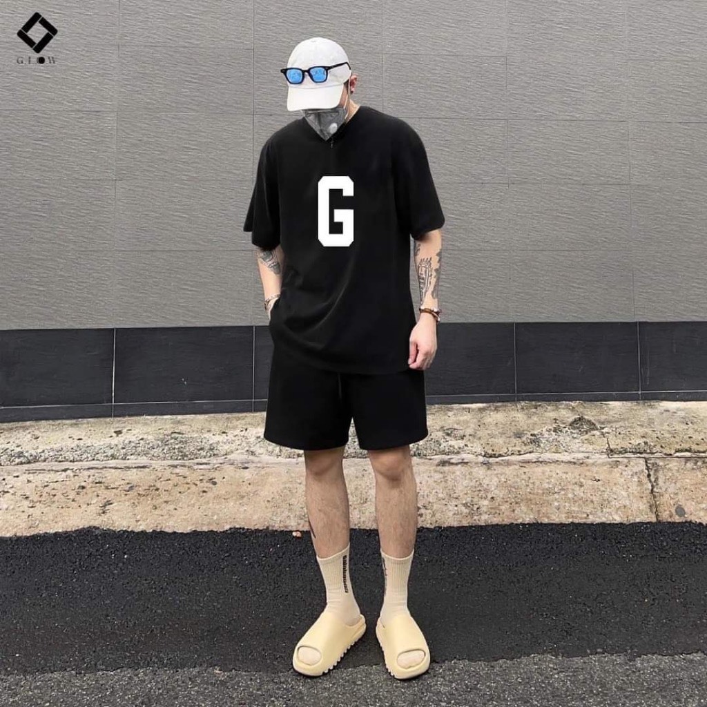 Bộ Phông Hè Cổ Tròn Phối Hoạ Tiết Chữ G Sành Điệu, Chất Liệu Cotton Ngoại Mềm Mịn Thấm Hút Mồ Hôi Cực Tốt