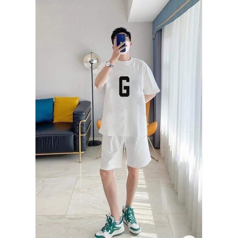 Bộ Phông Hè Cổ Tròn Phối Hoạ Tiết Chữ G Sành Điệu, Chất Liệu Cotton Ngoại Mềm Mịn Thấm Hút Mồ Hôi Cực Tốt