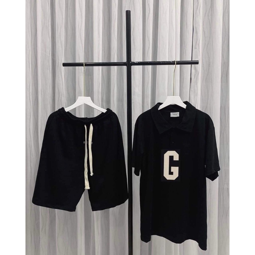 Bộ Phông Hè Cổ Tròn Phối Hoạ Tiết Chữ G Sành Điệu, Chất Liệu Cotton Ngoại Mềm Mịn Thấm Hút Mồ Hôi Cực Tốt