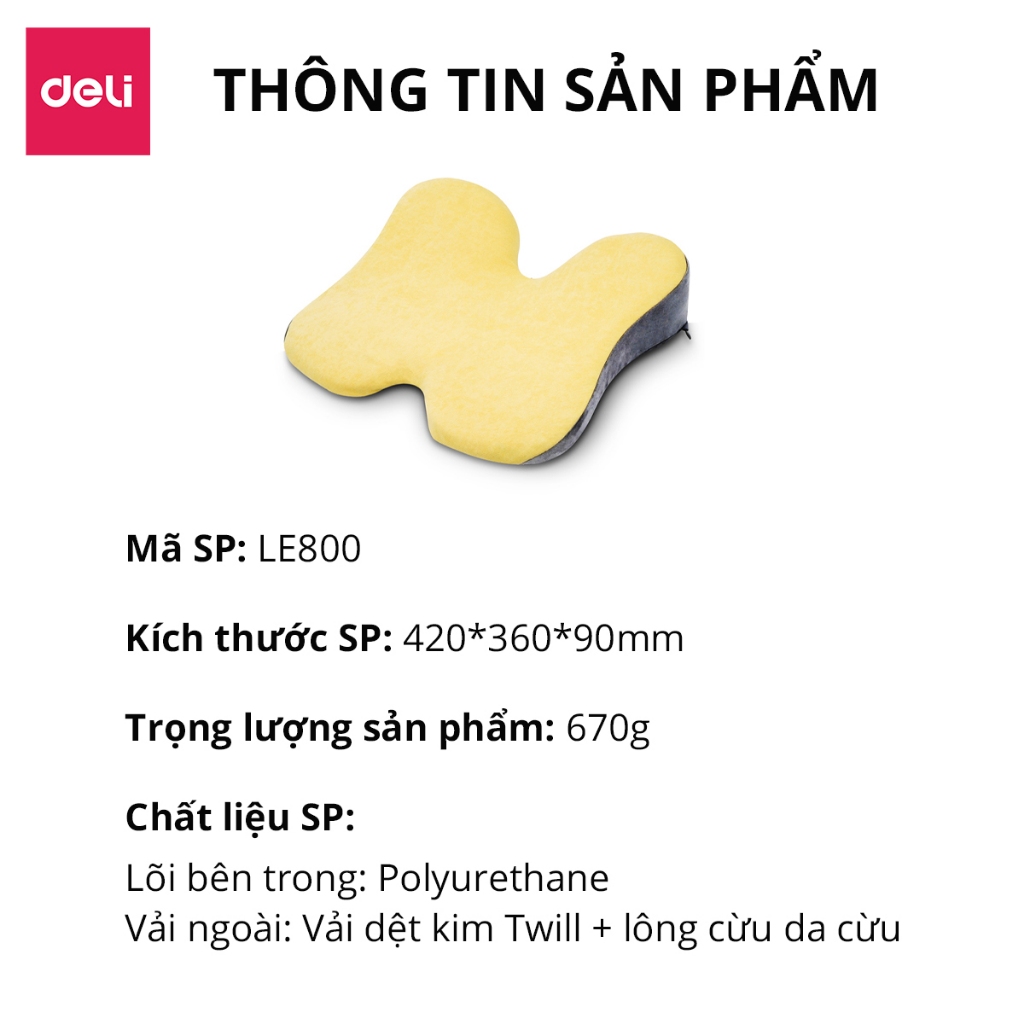 Đệm ghế văn phòng Deli - Thiết Kế 3D, Chống Mỏi lưng, Đau Xương Cụt, Thoát vị đĩa đệm, Dành cho người bị trĩ VS750/VS751