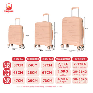Vali Kéo Du Lịch Nhựa PP01 Cao Cấp Kingsun Chống Va Đập Size 20/24, Bảo Hành 5 Năm