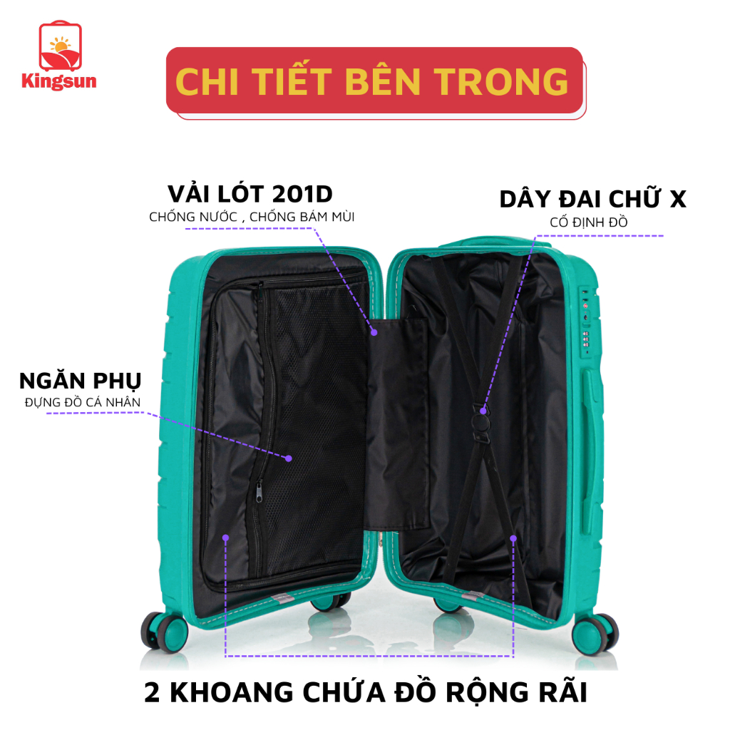 Ảnh Vali Kéo Du Lịch Nhựa PP01 Cao Cấp Kingsun Chống Va Đập Size 20/24, Bảo Hành 5 Năm 3