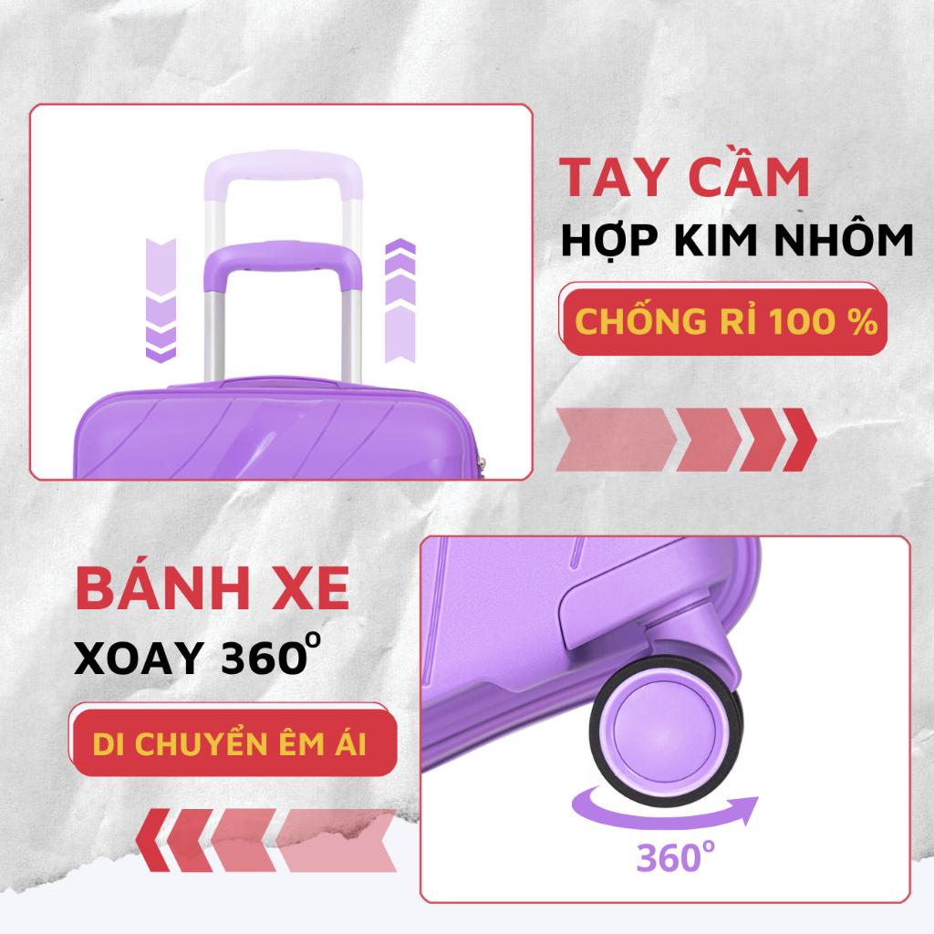 Ảnh Vali Du Lịch Nhựa PP02 Cao Cấp, Vali Kéo Chống Va Đập Size 28, Bảo Hành 5 Năm 3