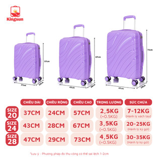 Vali kéo Du Lịch Nhựa PP02 Kingsun Cao Cấp Chống Va Đập Size 20/24 khóa hải quan TSA Bảo Hành 5 Năm
