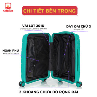 Vali Kéo Du Lịch Nhựa PP01 Cao Cấp Kingsun Chống Va Đập Size 28, Bảo Hành 5 Năm