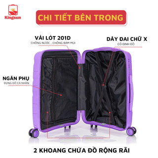 Vali kéo Du Lịch Nhựa PP02 Kingsun Cao Cấp Chống Va Đập Size 20/24 khóa hải quan TSA Bảo Hành 5 Năm