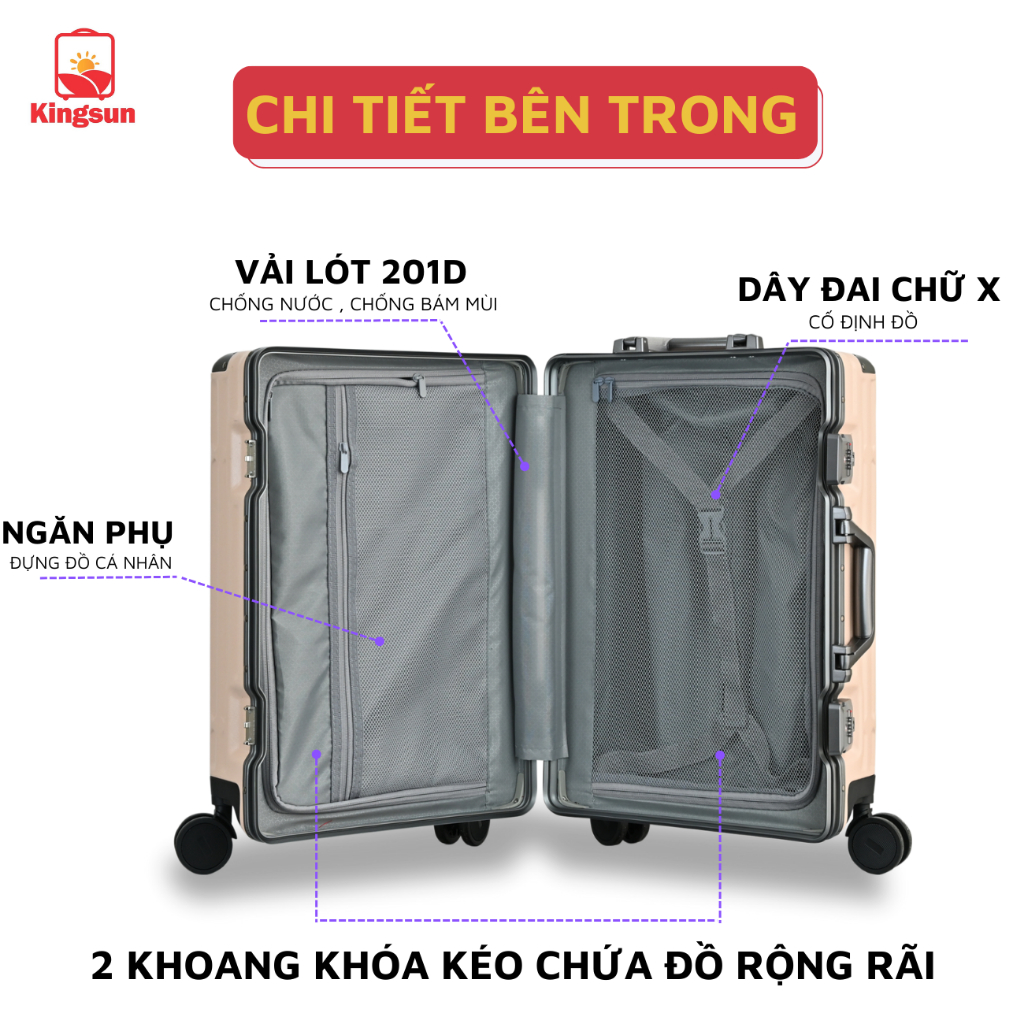 Ảnh Vali khung nhôm khoá sập cao cấp Kingsun KS-051/L809,Bảo hành 5 năm 3