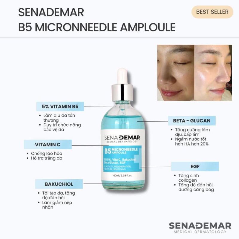 Serum B5 sena demar b5 microneedle ampoule giúp dưỡng ẩm, giảm nhăn, 50ml/100ml - hạn 2028 serum b5 senademar  IS419