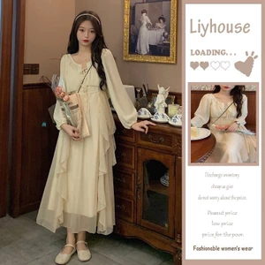 Đầm váy dài tay dáng dài hai dây mix áo cardigan khoác ngoài thời trang mùa thu xứ A Nam