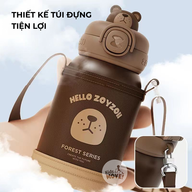 Ảnh Bình nước giữ nhiệt Zoyzoii cho bé bằng inox 316 cao cấp, nắp chống rò nước an toàn, hình thú đáng yêu 3