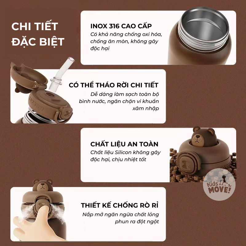 Ảnh Bình nước giữ nhiệt Zoyzoii cho bé bằng inox 316 cao cấp, nắp chống rò nước an toàn, hình thú đáng yêu 2