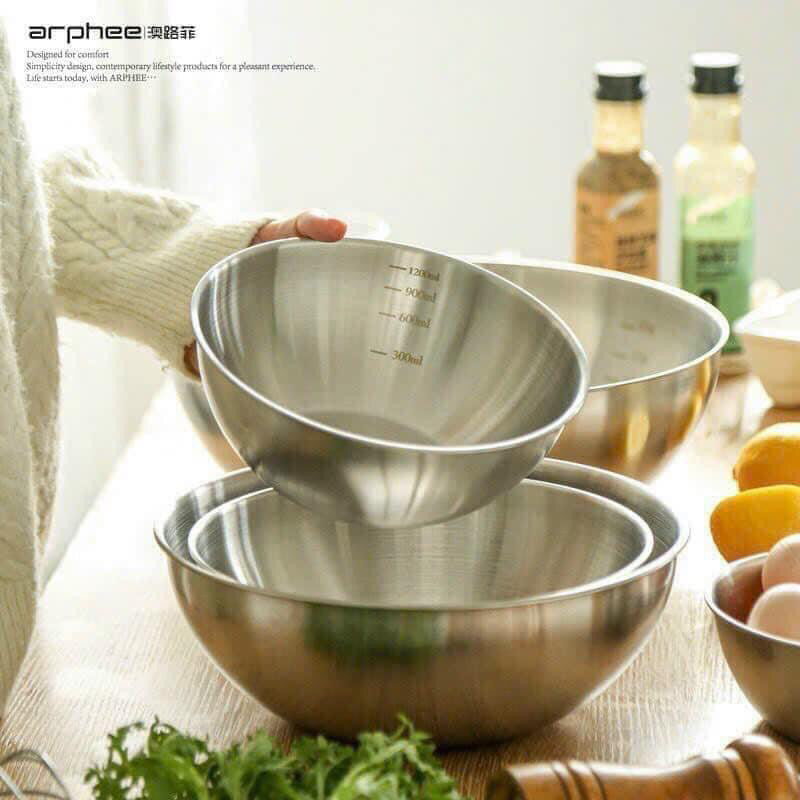 Set 3 Thau Inox 304 Có Chia Vạch Dung Đễ Trộn Bột, Đựng Salad Đánh ...
