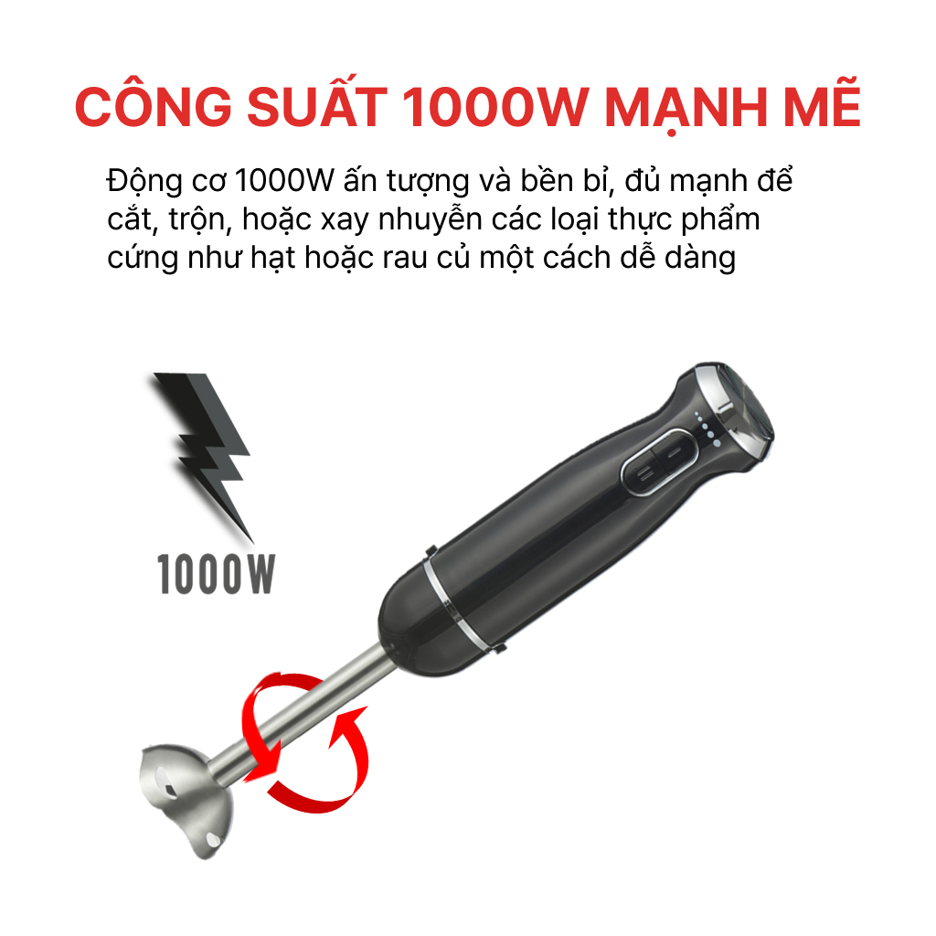 Ảnh Máy Xay Cầm Tay 4 In 1 Đa Năng 1000W HAPPYCOOK, Máy Làm Sinh Tố, Đánh Kem, Đánh Trứng 3