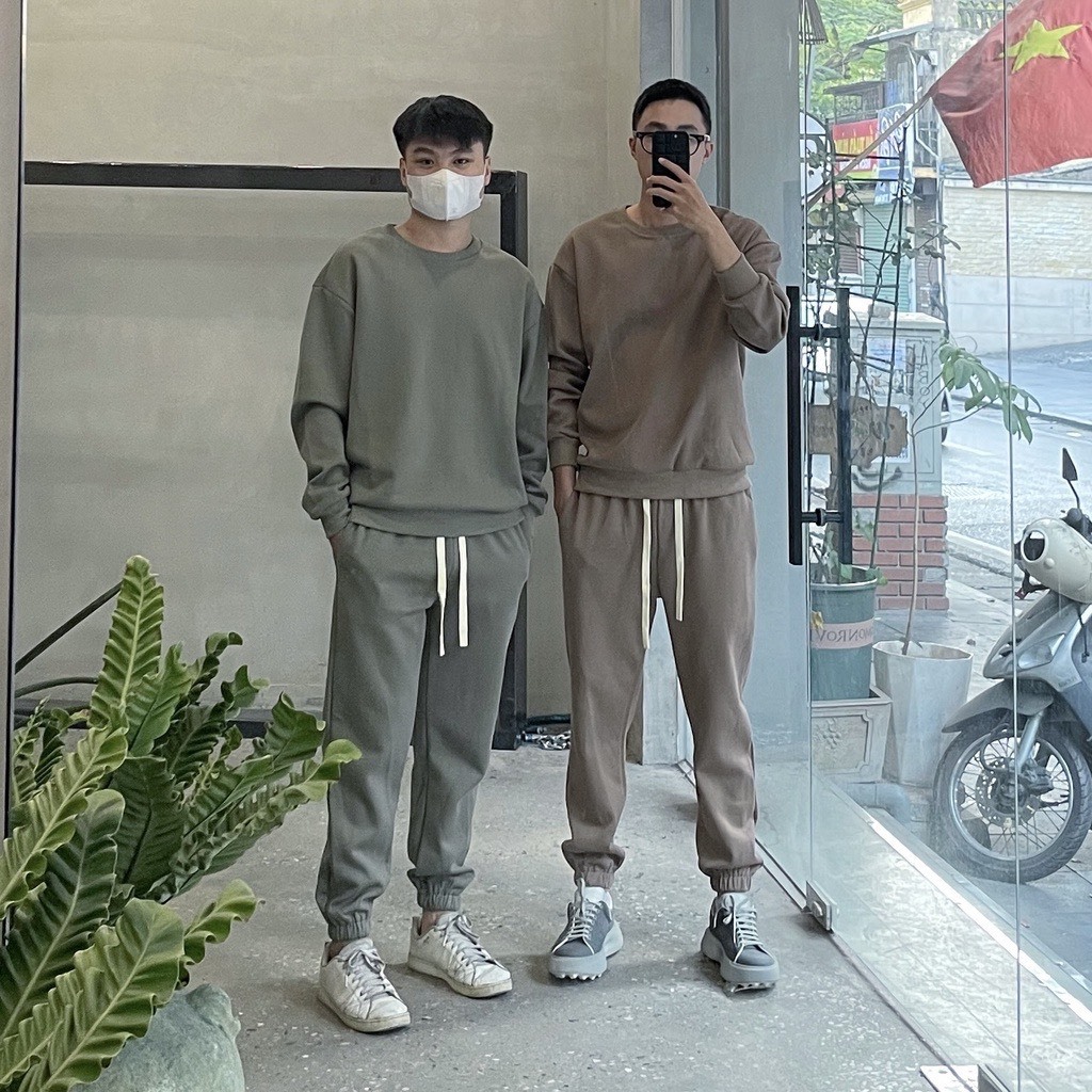 Bộ Nỉ Thể Thao Cổ Tròn Trơn Phối Dây Rút Sành Điệu, Chất Liệu Nỉ Ngoại Mềm Mịn Thấm Hút Mồ Hôi Cực Tốt
