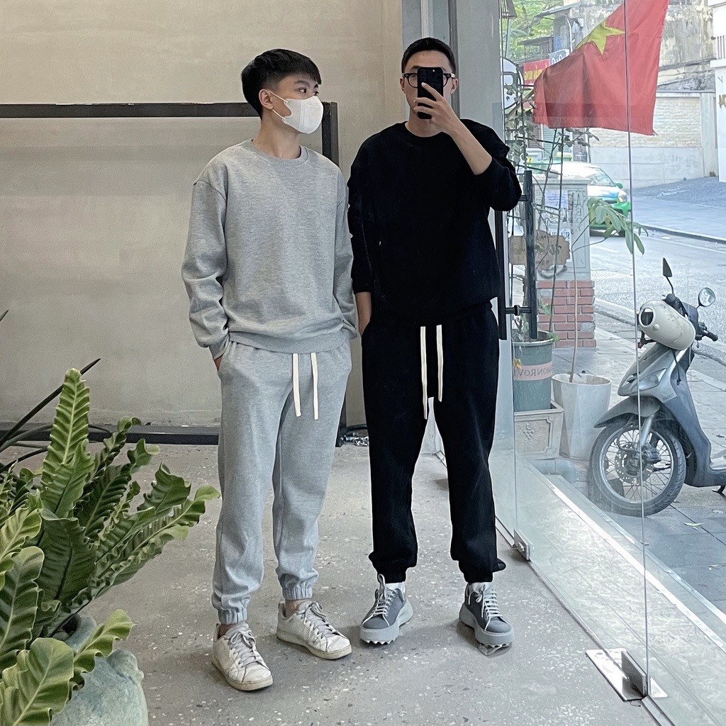 Bộ Nỉ Thể Thao Cổ Tròn Trơn Phối Dây Rút Sành Điệu, Chất Liệu Nỉ Ngoại Mềm Mịn Thấm Hút Mồ Hôi Cực Tốt