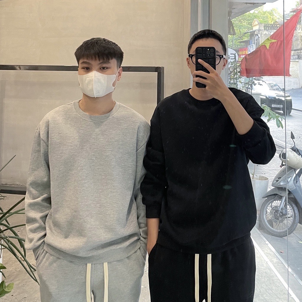 Bộ Nỉ Thể Thao Cổ Tròn Trơn Phối Dây Rút Sành Điệu, Chất Liệu Nỉ Ngoại Mềm Mịn Thấm Hút Mồ Hôi Cực Tốt