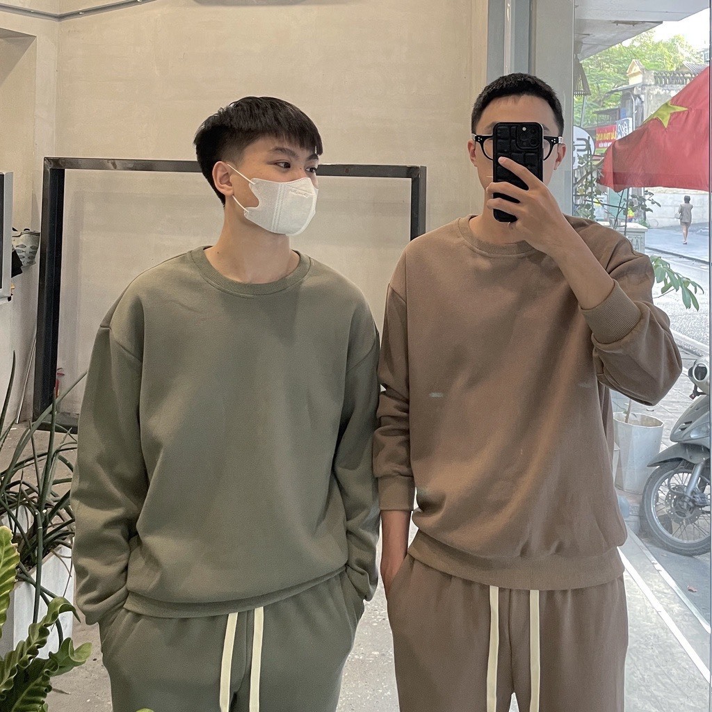 Bộ Nỉ Thể Thao Cổ Tròn Trơn Phối Dây Rút Sành Điệu, Chất Liệu Nỉ Ngoại Mềm Mịn Thấm Hút Mồ Hôi Cực Tốt