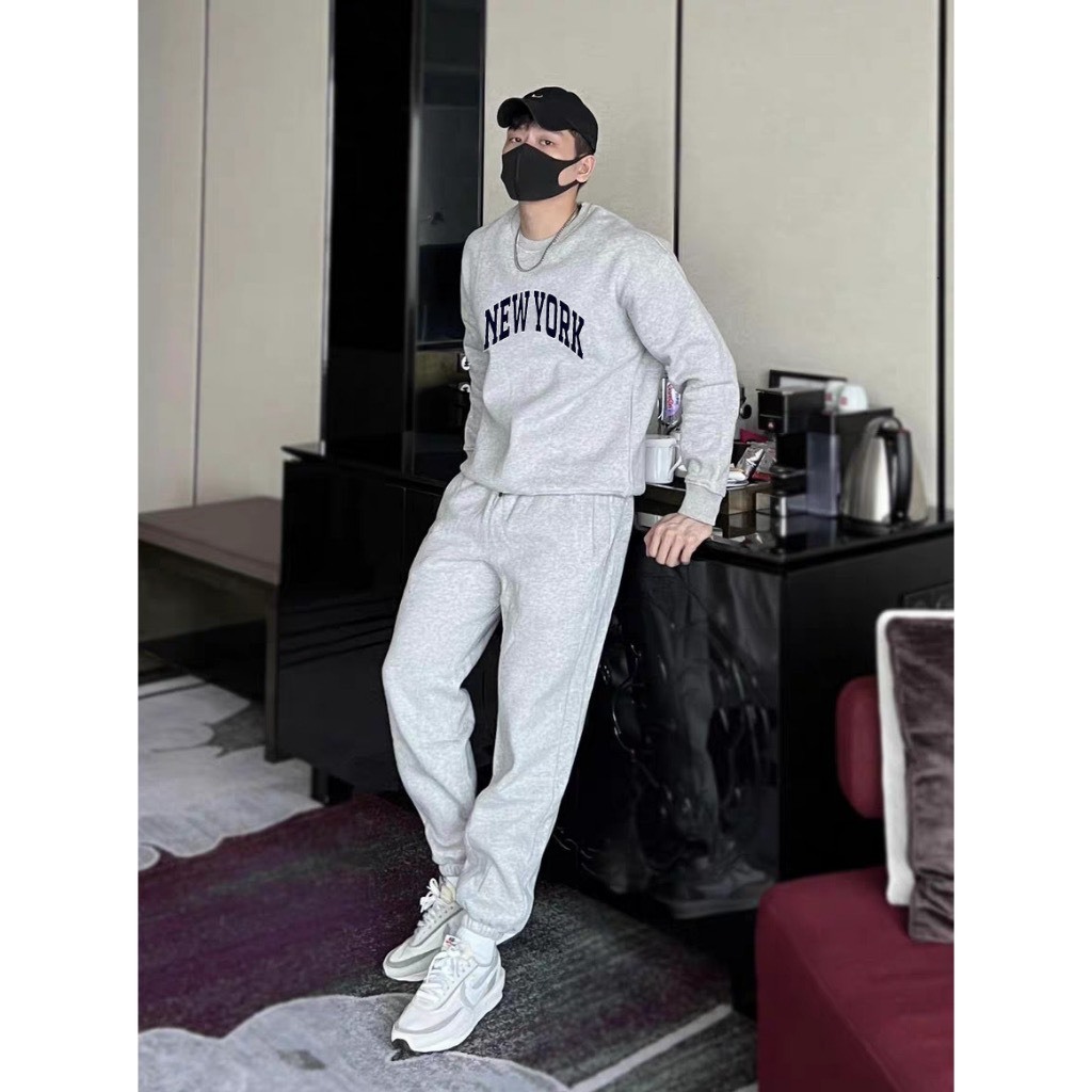 Set Nỉ Cổ Tròn Phối Chữ NEWYORKS  Sành Điệu, Chất Liệu Nỉ Ngoại Mềm Mịn Thấm Hút Mồ Hôi Cực Tốt
