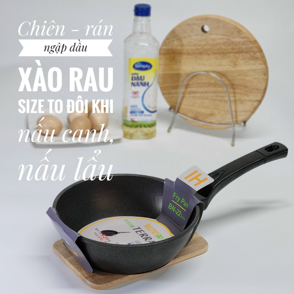 Chảo nguyên khối sâu lòng,chảo nhôm đúc Bennix Terra size 22/26/28/30cm