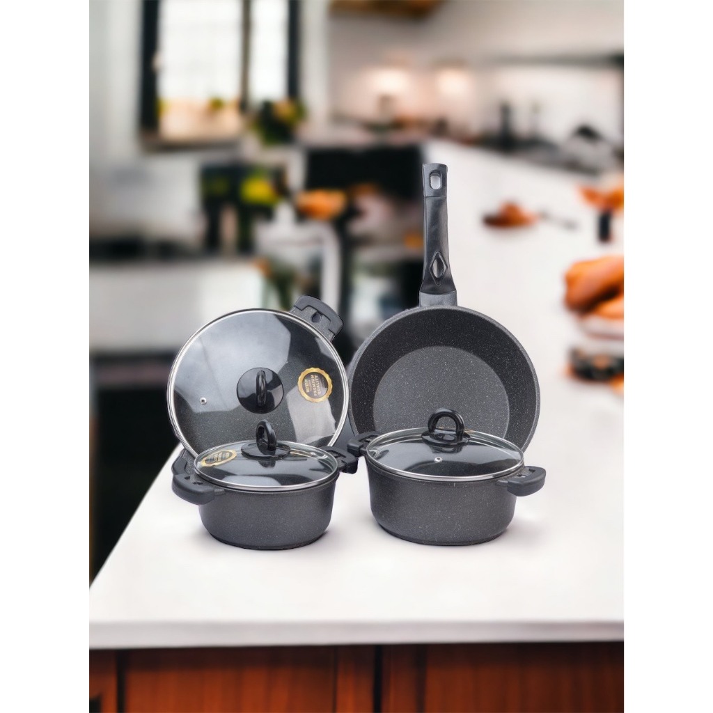 Bộ nồi đá chống dính cao cấp BENNIX Thailand,4 món( Nồi 18cm, 20cm, 24cm, chảo sâu 26cm)