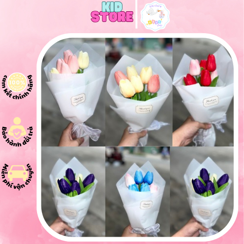 Bó 6 Bông tulip hoa sáp thơm tuylip nhiều màu có túi và có đèn cao cấp lưu hương lâu bền phù hợp làm quà tặng và decor