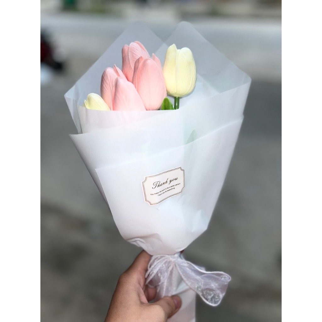 Bó 6 Bông tulip hoa sáp thơm tuylip nhiều màu có túi và có đèn cao cấp lưu hương lâu bền phù hợp làm quà tặng và decor