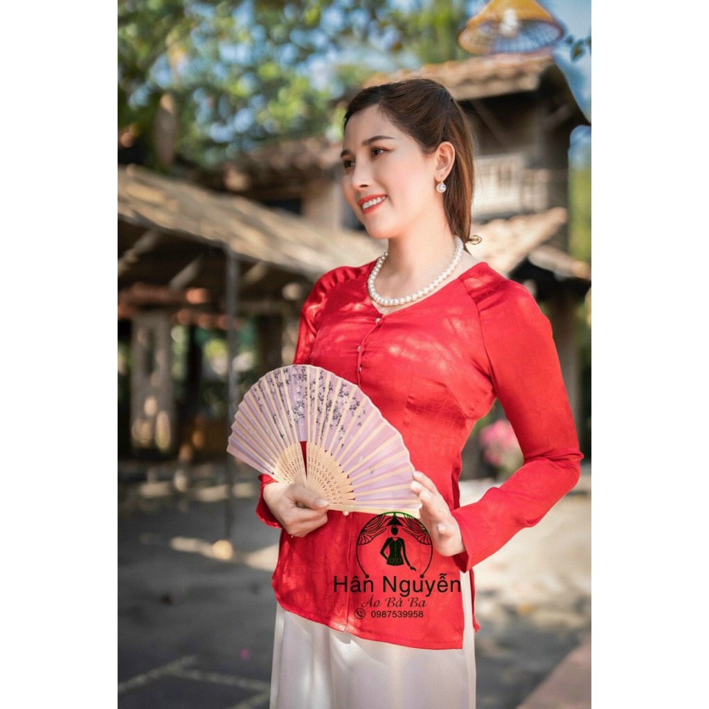 Hân Nguyễn Áo Bà Ba - B.A42 ( Áo Lẻ ) Gấm Vân Đá Cài Nút Cổ Tim