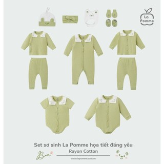 Lapomme set sơ sinh La Pomme hoạ tiết đáng yêu - Xanh lá AW2023