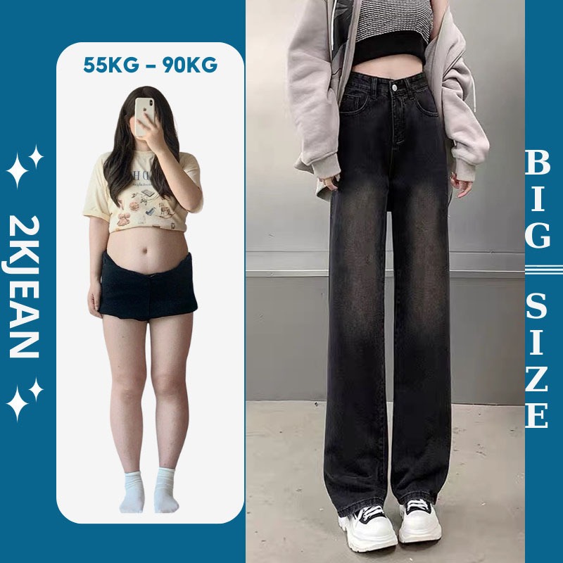 Quần Jean Nữ Bigsize MS105 Ống Suông Rộng Lưng Cao Nhiều Màu Tôn Dáng Mặc Đi Biển 55-90kg 2KJEANS | BigBuy360 - bigbuy360.vn