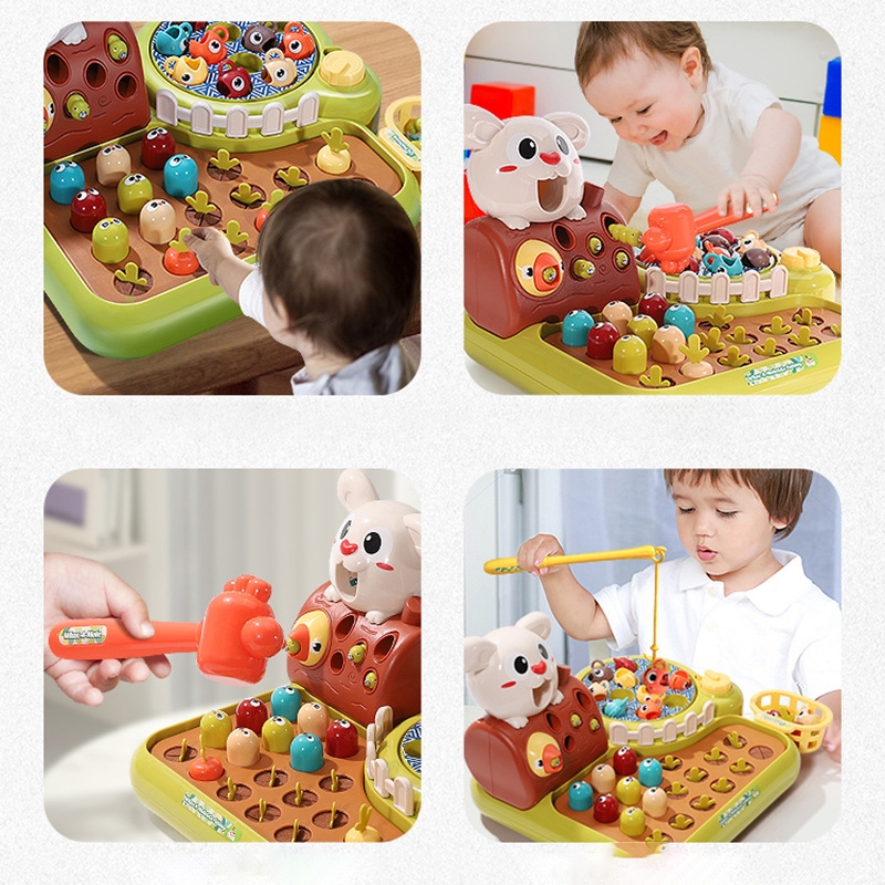 Đồ chơi nông trại vui vẻ 4in1 tích hợp câu cá, nhỏ cà rốt cho thỏ ăn Happy Farm có cảm ứng nhạc đèn.