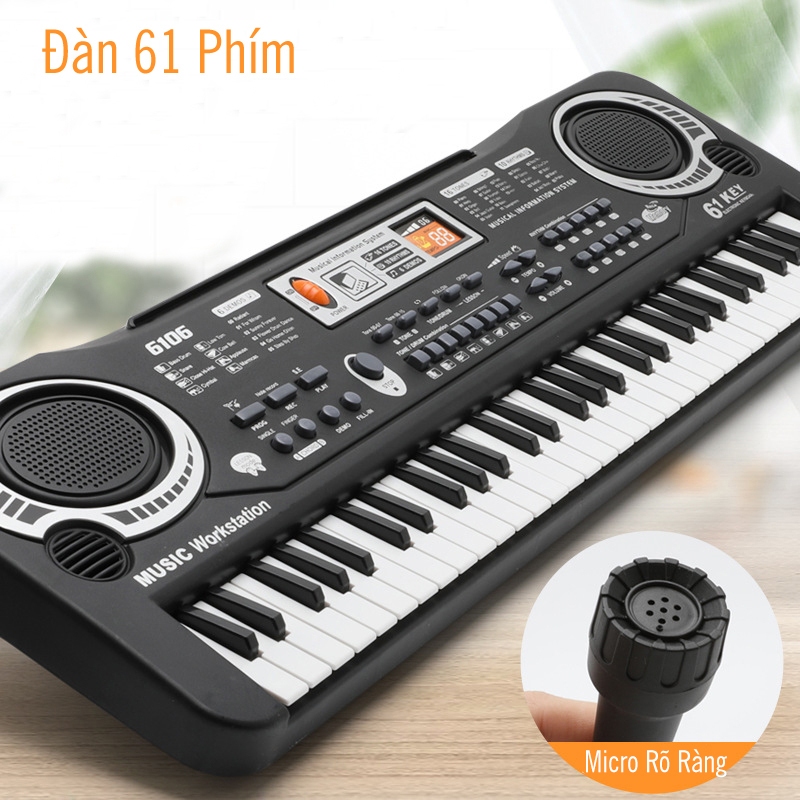 Đàn Piano điện tử Keyboard 61 phím kèm mic + sạc cho bé, đàn Piano 61 phím cho bé.