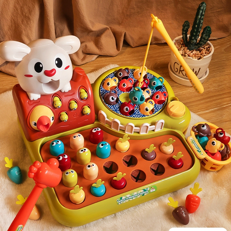 Đồ chơi nông trại vui vẻ 4in1 tích hợp câu cá, nhỏ cà rốt cho thỏ ăn Happy Farm có cảm ứng nhạc đèn.
